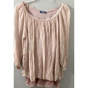 Giulia 100% Silk Blouse Peasant Top  Loose Fit Made Italy Blush Pink S